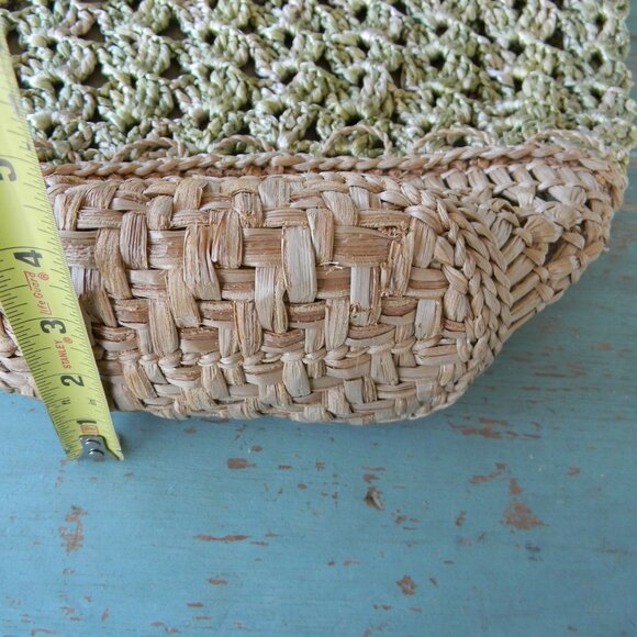 Gabriela Vlad GREEN/TAN WICKER STRAW BUCKET BAG SUMMER BOHO LEATHER TRIM - Picture 6 of 9